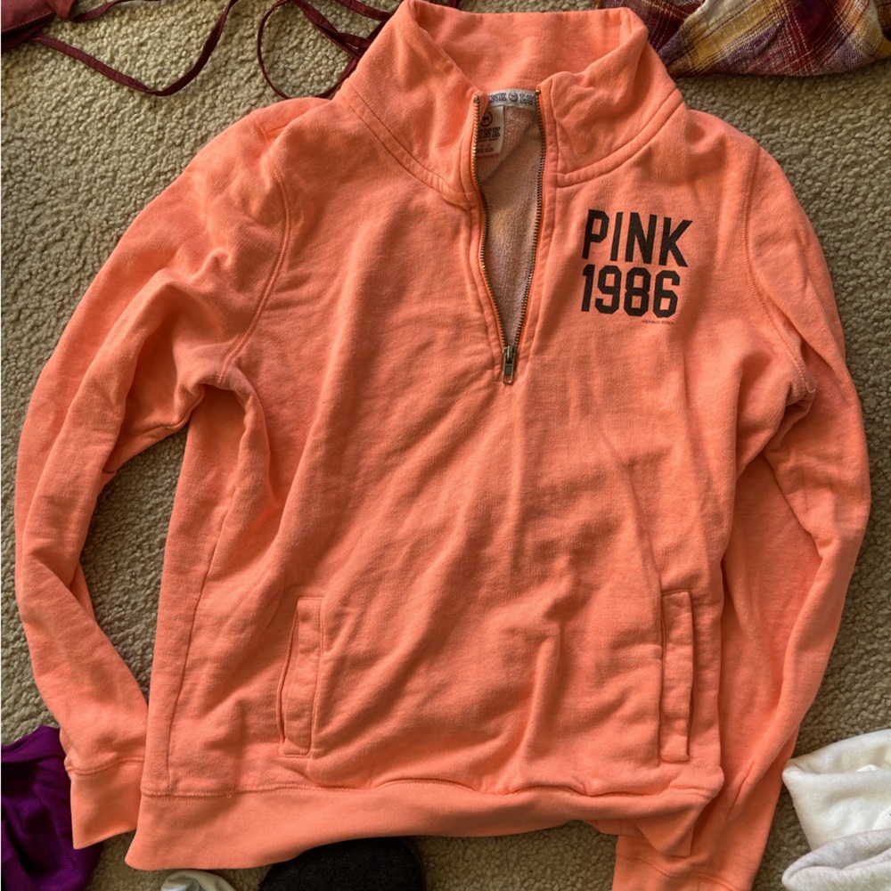 Victoria’s Secret pink brand neon orange sweatshirt with pocket